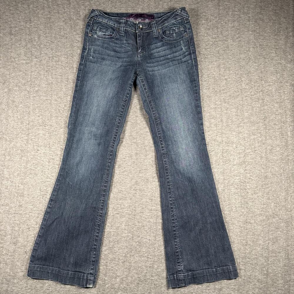 Refuge Jeans Womens 9R Bootcut Flare Jeans Dark Wash Stretch Distressed Y2K
